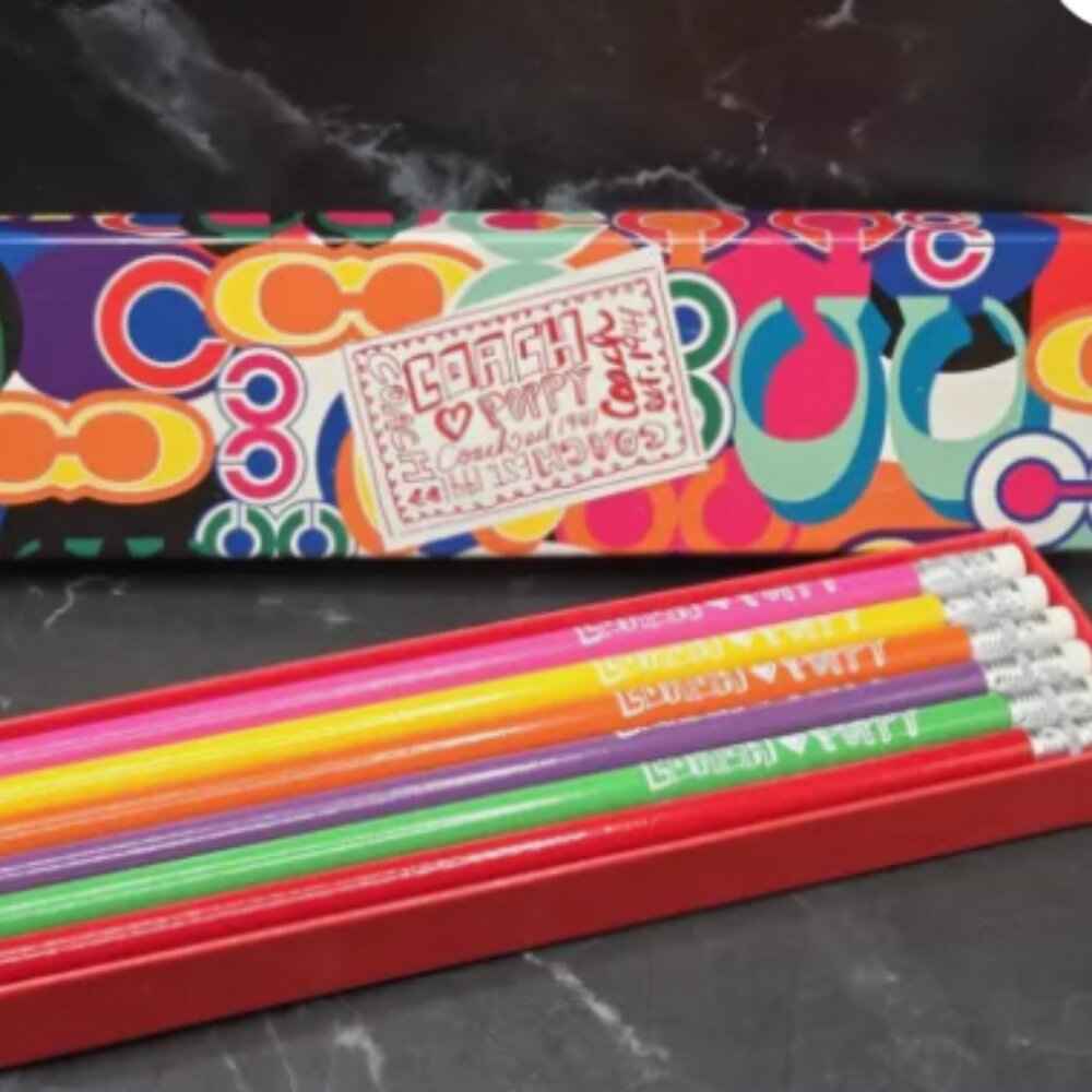 COACH POPPY Pencil Set of 12 With Box Signature Coach Assorted Colors - Unused